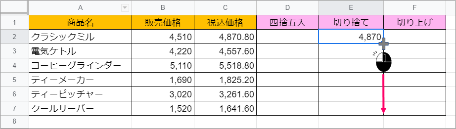 【スプレッドシート】端数を四捨五入、切り捨て、切り上げるには? | きままブログ